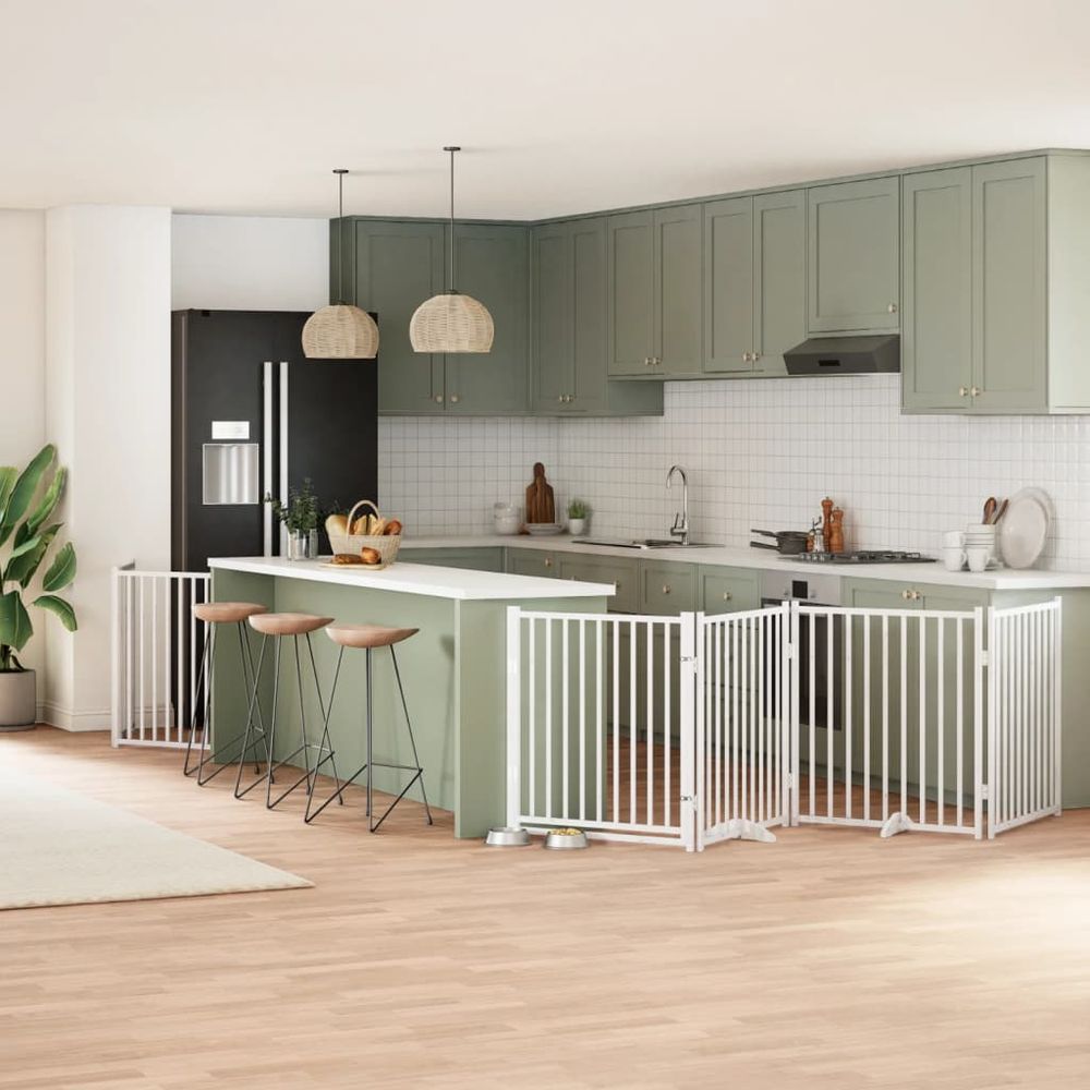 Barrière sécurité chien bois pliable 8 panneaux 90cm intérieur blanc
