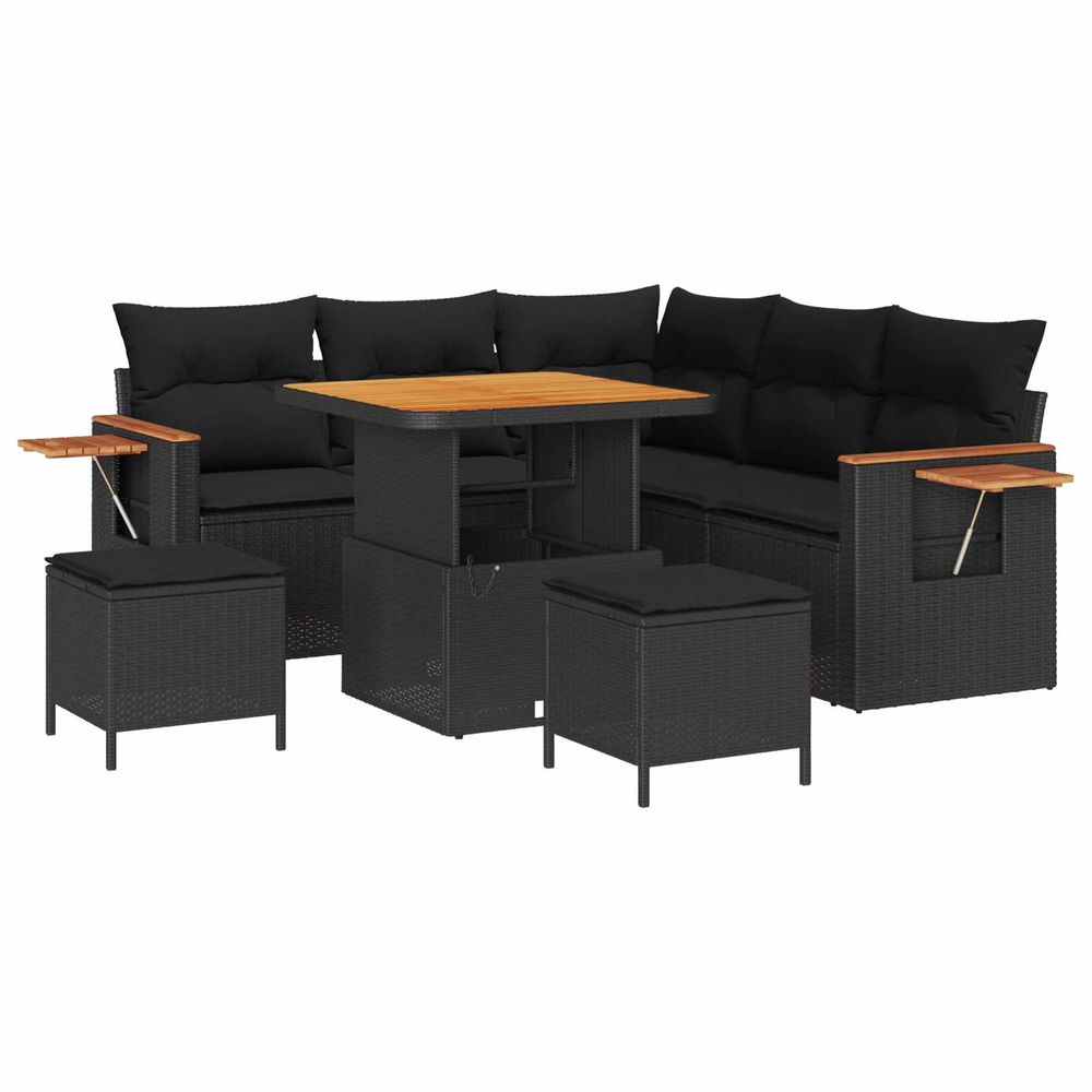 Ensemble de canapé de jardin 8 pc noir polyrotin