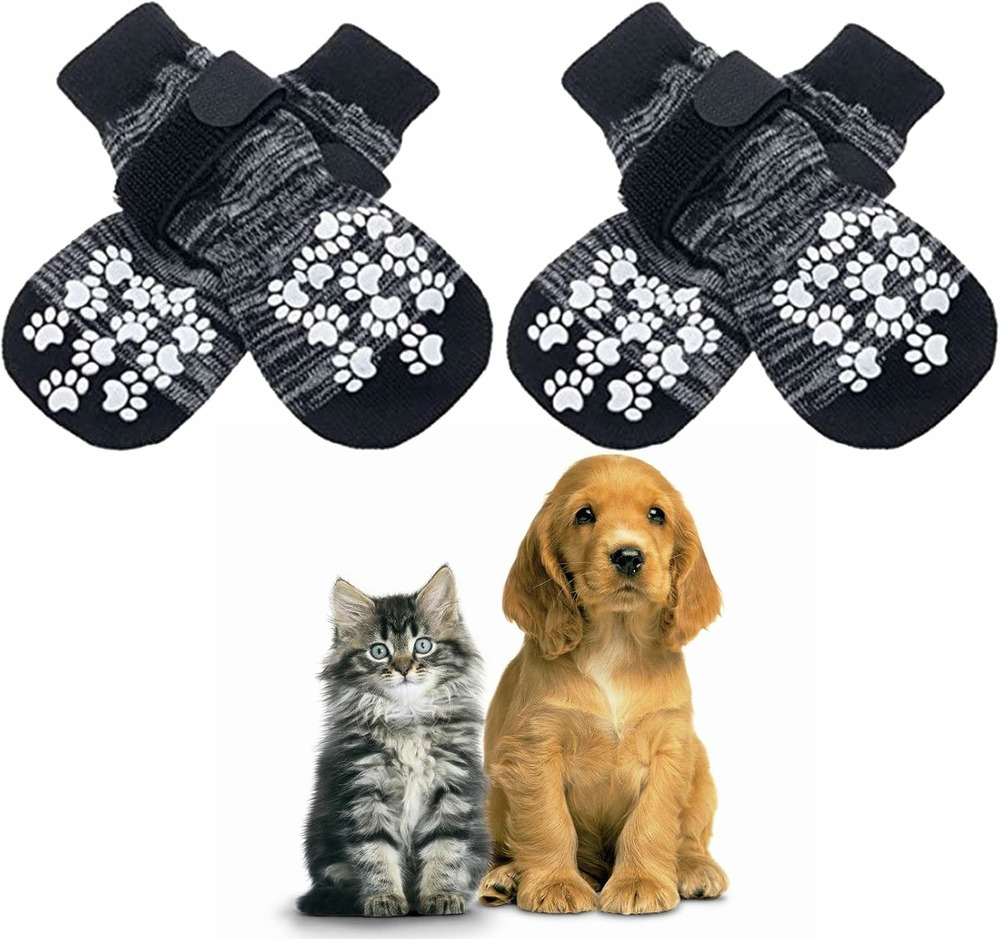 Chaussettes anti-dérapantes chien chat motif patte gris noir s