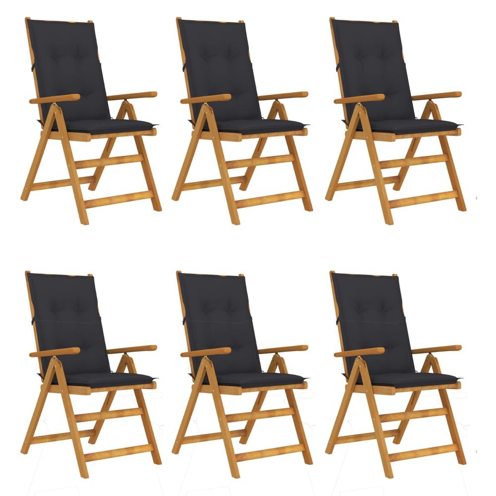 Chaises pliables de jardin 6 pcs avec coussins bois d'acacia