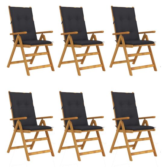 Chaises pliables de jardin 6 pcs avec coussins bois d'acacia