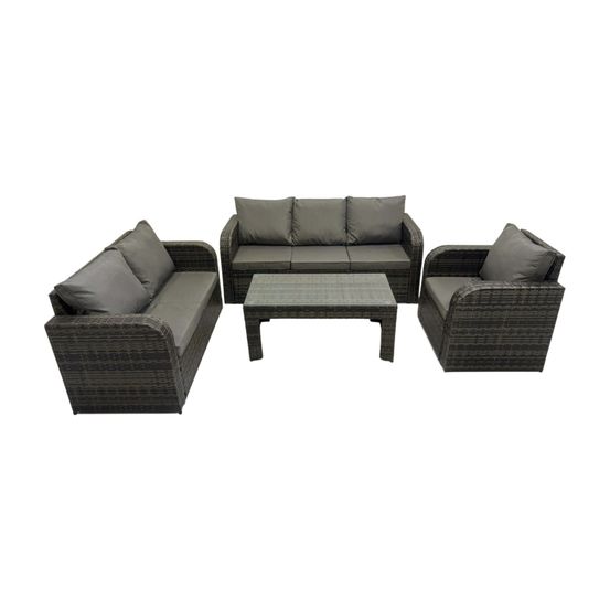 6 places salon de jardin exterieur ensemble de canapés en rotin avec table basse rectangulaire chaise inclinable gris foncé mixte