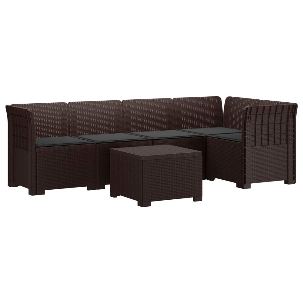 Canapé de jardin 5 places avec coussins aspect rotin pp marron