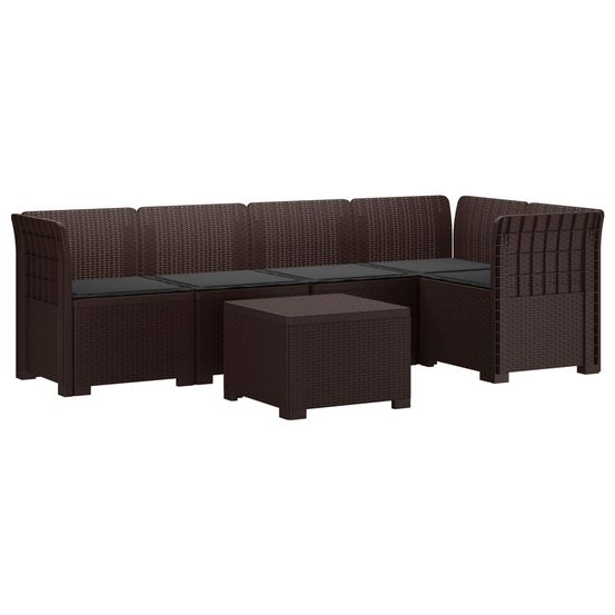 Canapé de jardin 5 places avec coussins aspect rotin pp marron