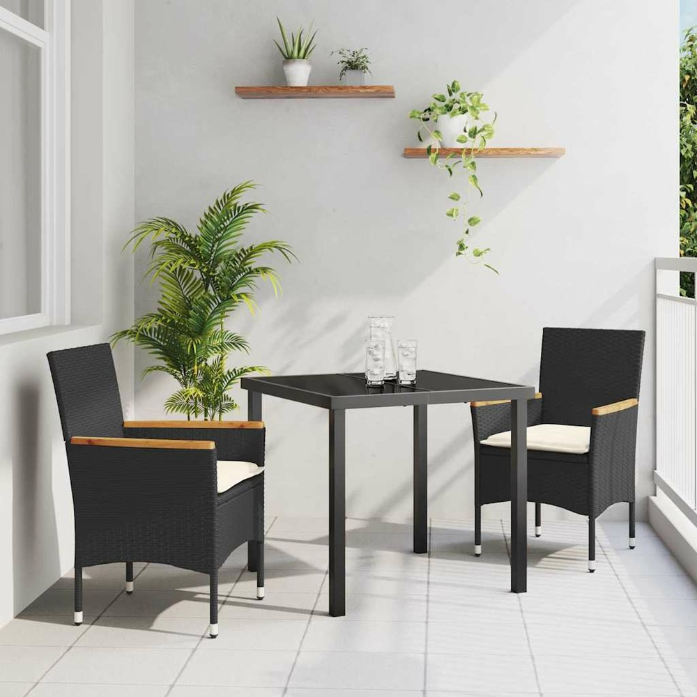Ensemble de salle à manger pour jardin 3 pcs noir polyrotin