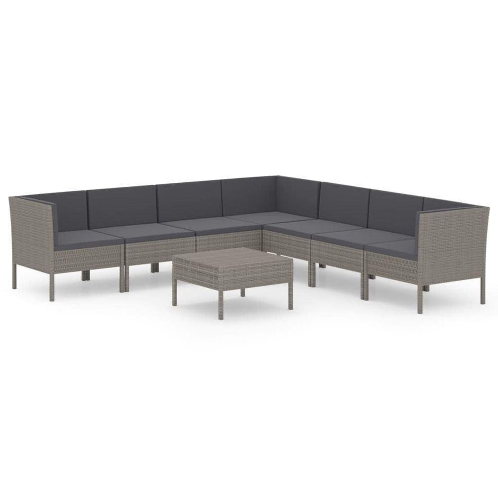 Salon de jardin 8 pcs avec coussins résine tressée gris