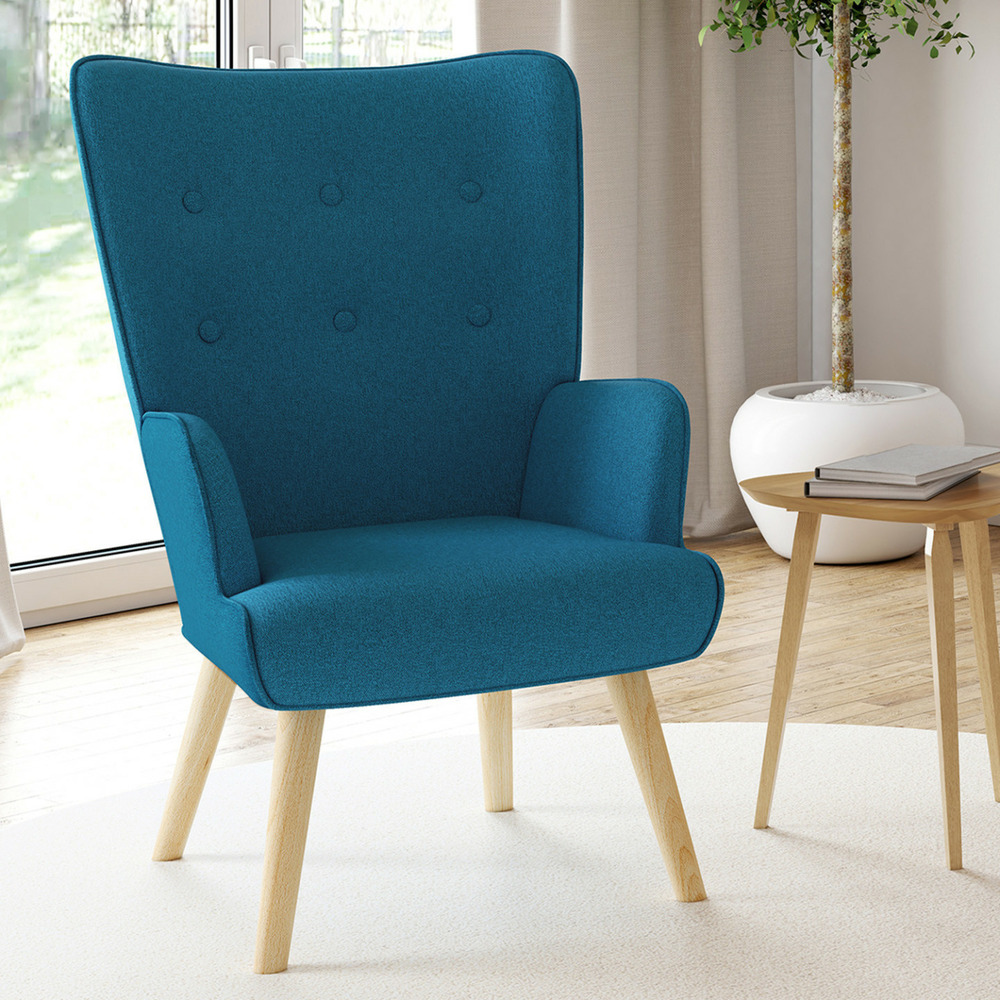 Fauteuil scandinave ivar en tissu bleu canard