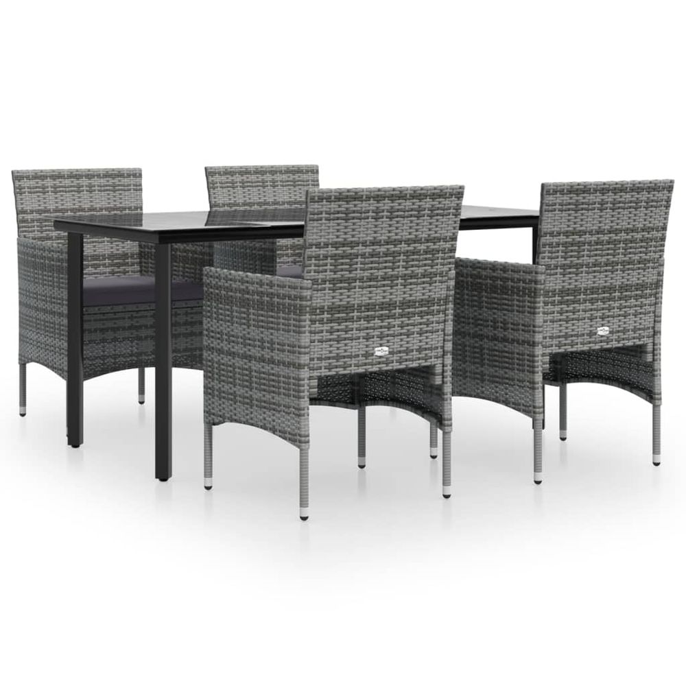 Ensemble à manger de jardin et coussins 5pcs gris/noir