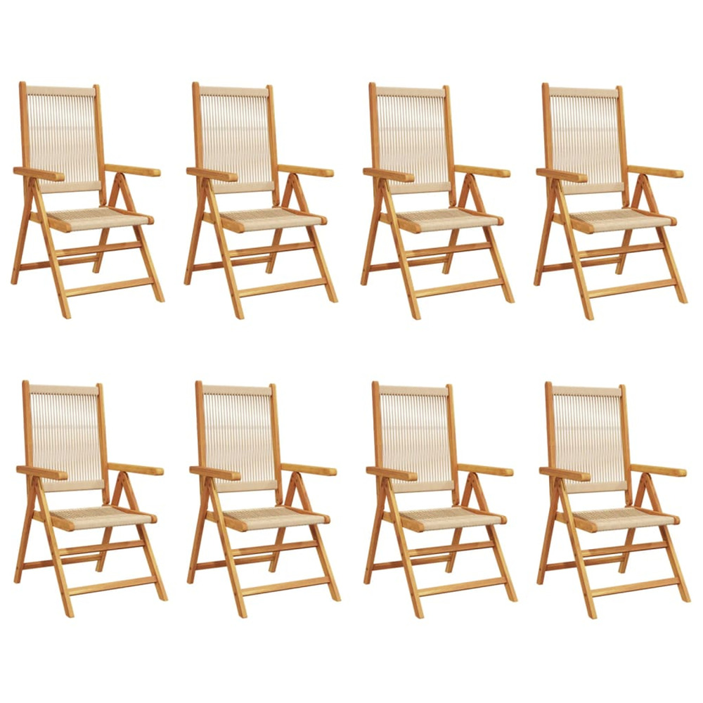 Chaises inclinables de jardin lot de 8 beige bois massif acacia