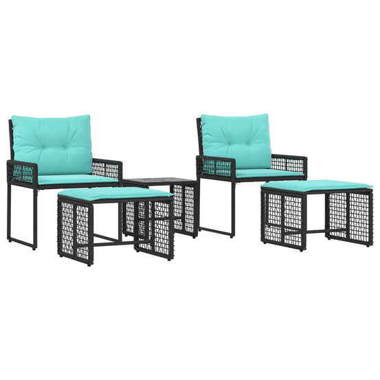 Ensemble de meubles d'extérieur 5 pcs noir et turquoise