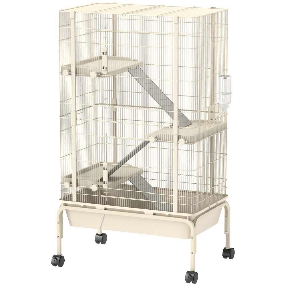 Cage en acier pour lapins furets 4 niveaux sur roulettes avec accessoires 69x44x120cm beige