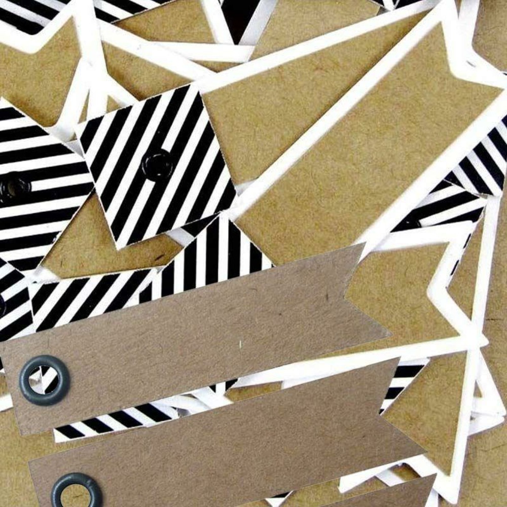 100 étiquettes kraft rayées fanion + 20 étiquettes kraft fanion