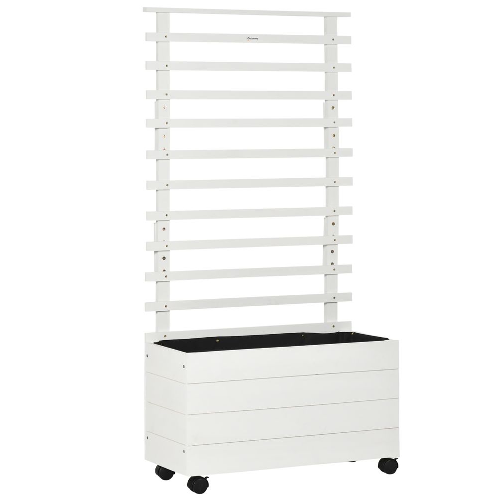 Jardinière avec treillis en bois à roulettes balcon terrasse plantes grimpantes 155 cm blanc