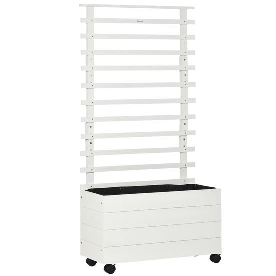 Jardinière avec treillis en bois à roulettes balcon terrasse plantes grimpantes 155 cm blanc