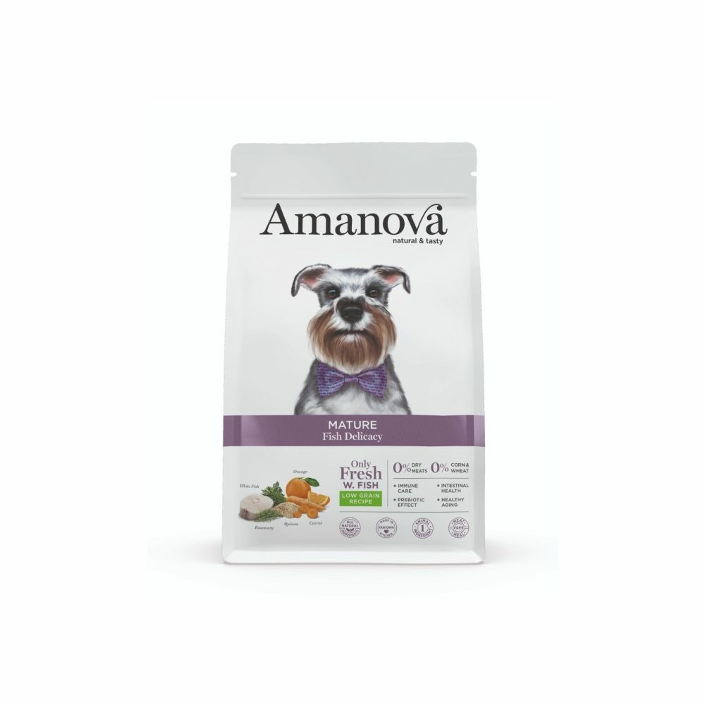 Croquettes chien senior mini amanova poisson blanc low grain 2kg
