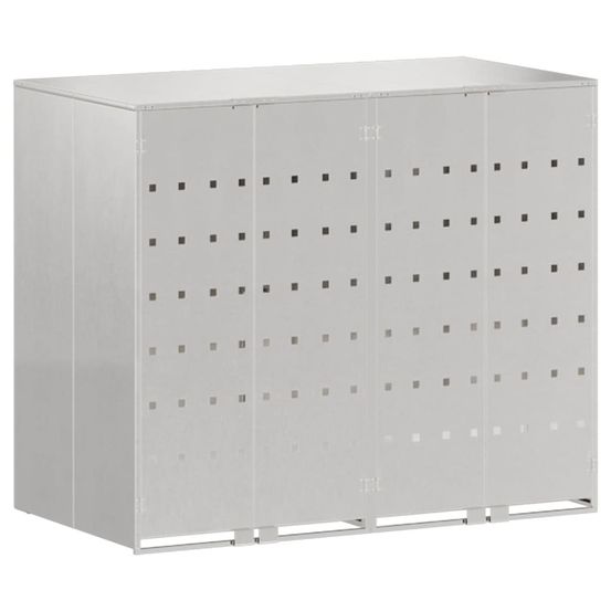 Rangement de poubelle à roulettes pour 3 poubelles argent
