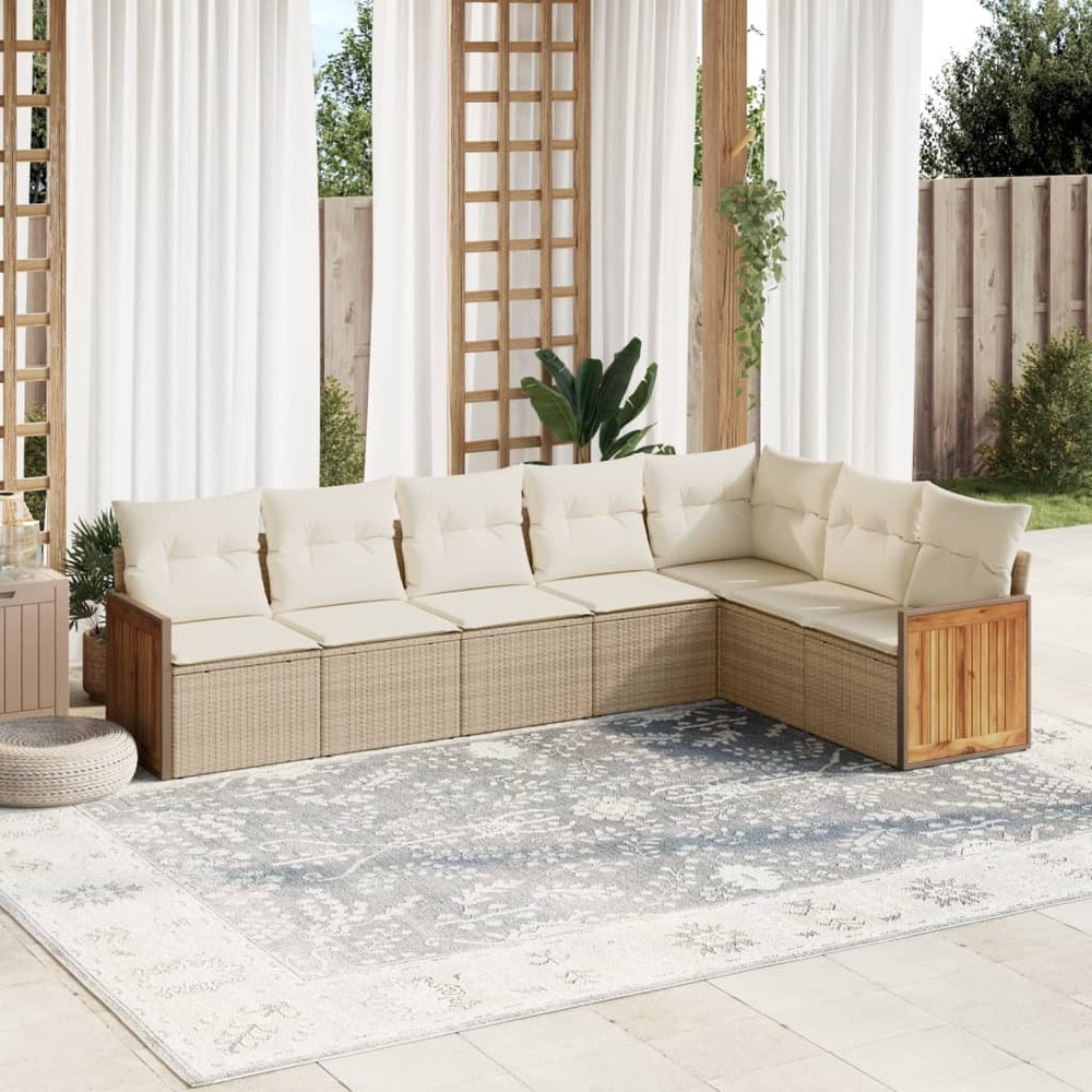 Salon de jardin avec coussins 7 pcs beige résine tressée