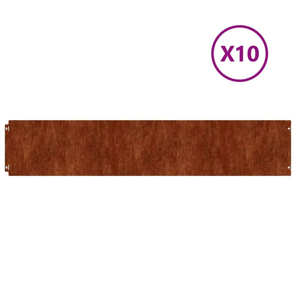Bordure de pelouse 10 pc 20 x 103 cm acier patiné rouillé