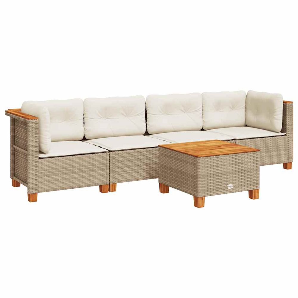 Salon de jardin avec coussins 5 pcs beige résine tressée