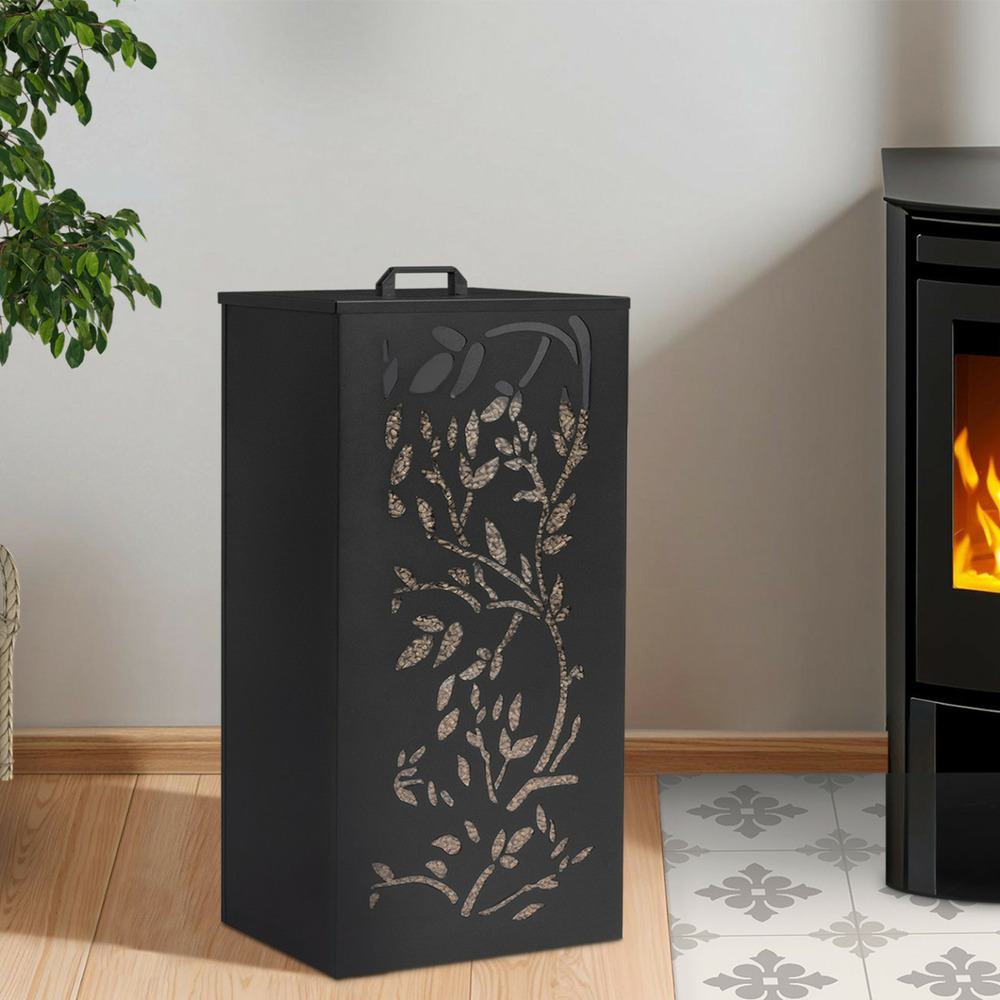 Réservoir à granulés 45 kg noir rangement à pellets 36 x 36 x 76 cm - motif floral