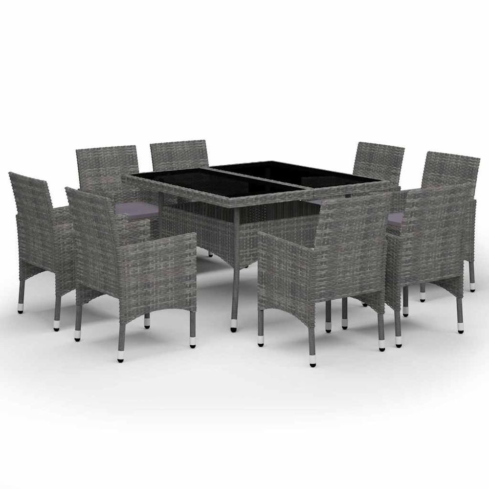 Ensemble à manger de jardin 9 pcs résine tressée et verre gris