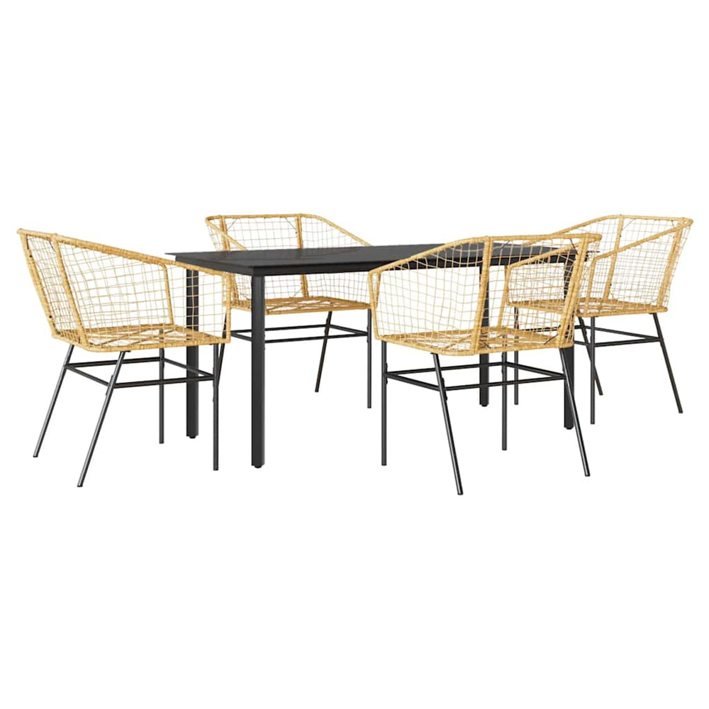 Ensemble à manger jardin 5pcs marron poly rotin verre