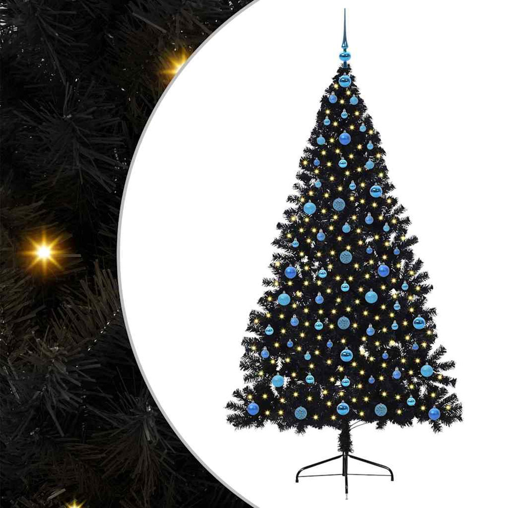 Sapin de noël artificiel pré-éclairé noir 210 cm pvc