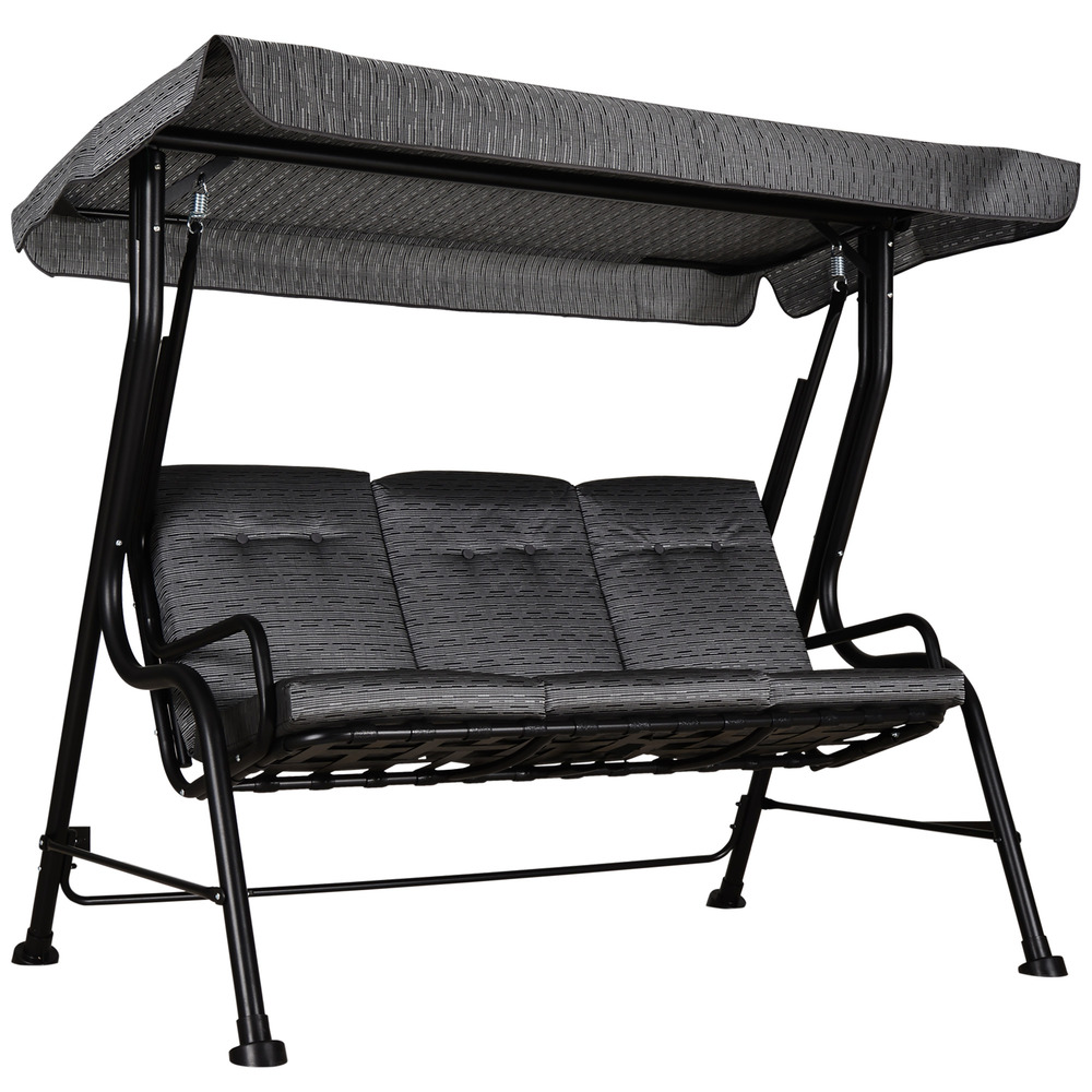 Balançoire hollywood, balançoire de jardin 3 places, auvent solaire réglable, gris texteline 200 x 120 x 170 cm