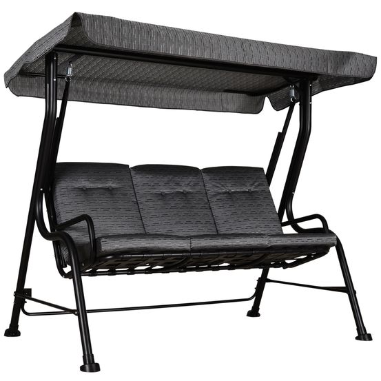 Balançoire hollywood, balançoire de jardin 3 places, auvent solaire réglable, gris texteline 200 x 120 x 170 cm