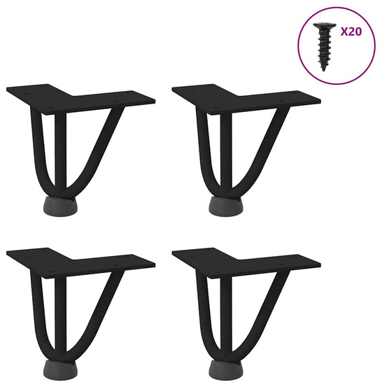 Pieds en épingle à cheveux pour table basse 4 pièces noir 10 cm acier massif