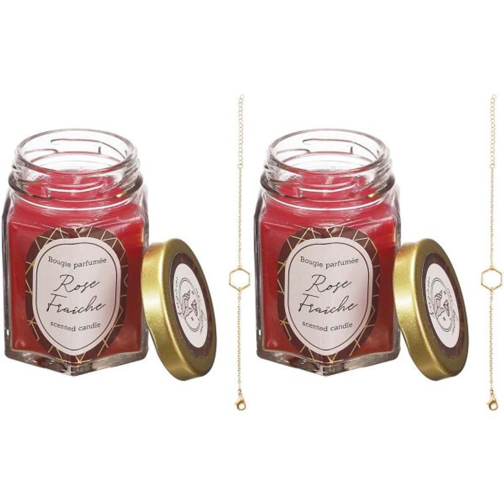 Bougie parfumée en bocal avec bijou surprise (lot de 2) rose fraîche