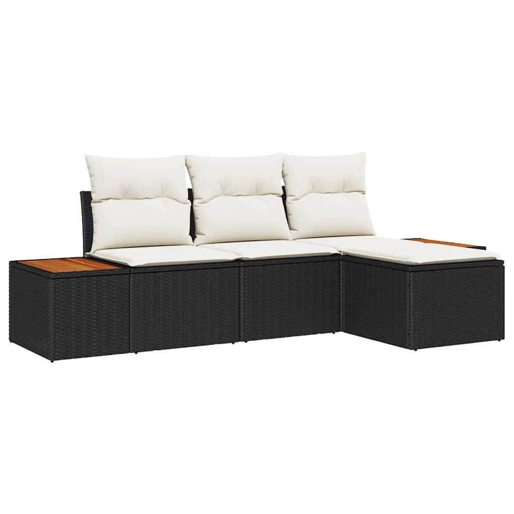 Ensemble de canapé de jardin 4 pièces noir et crème poly rattan