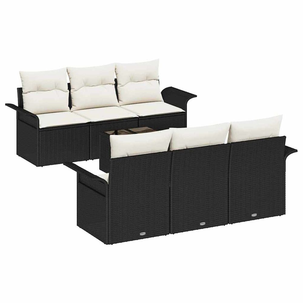 Ensemble de canapé de jardin 7 pièces noir et crème polyrotin