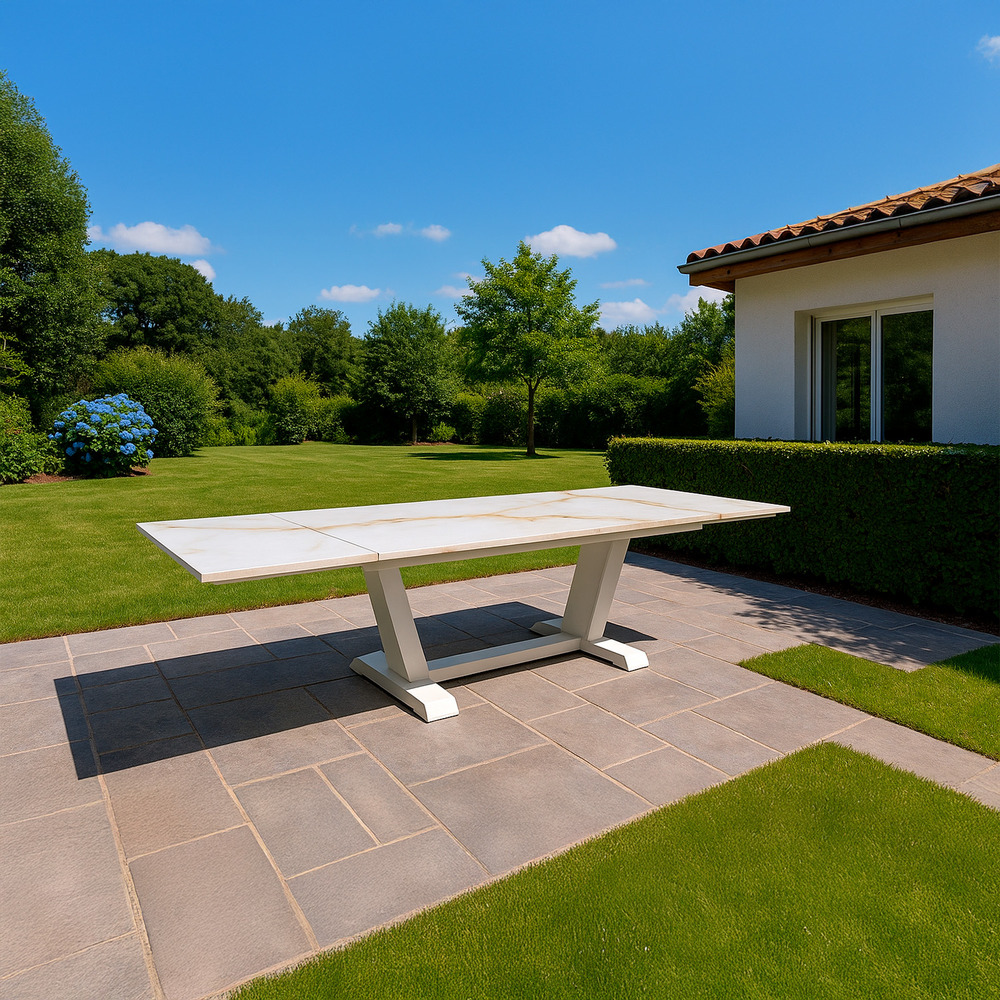 Table extensible 180280 cm en crema travertin aluminium pour 1012 personnes