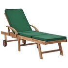 Chaise longue avec coussin bois de teck solide vert