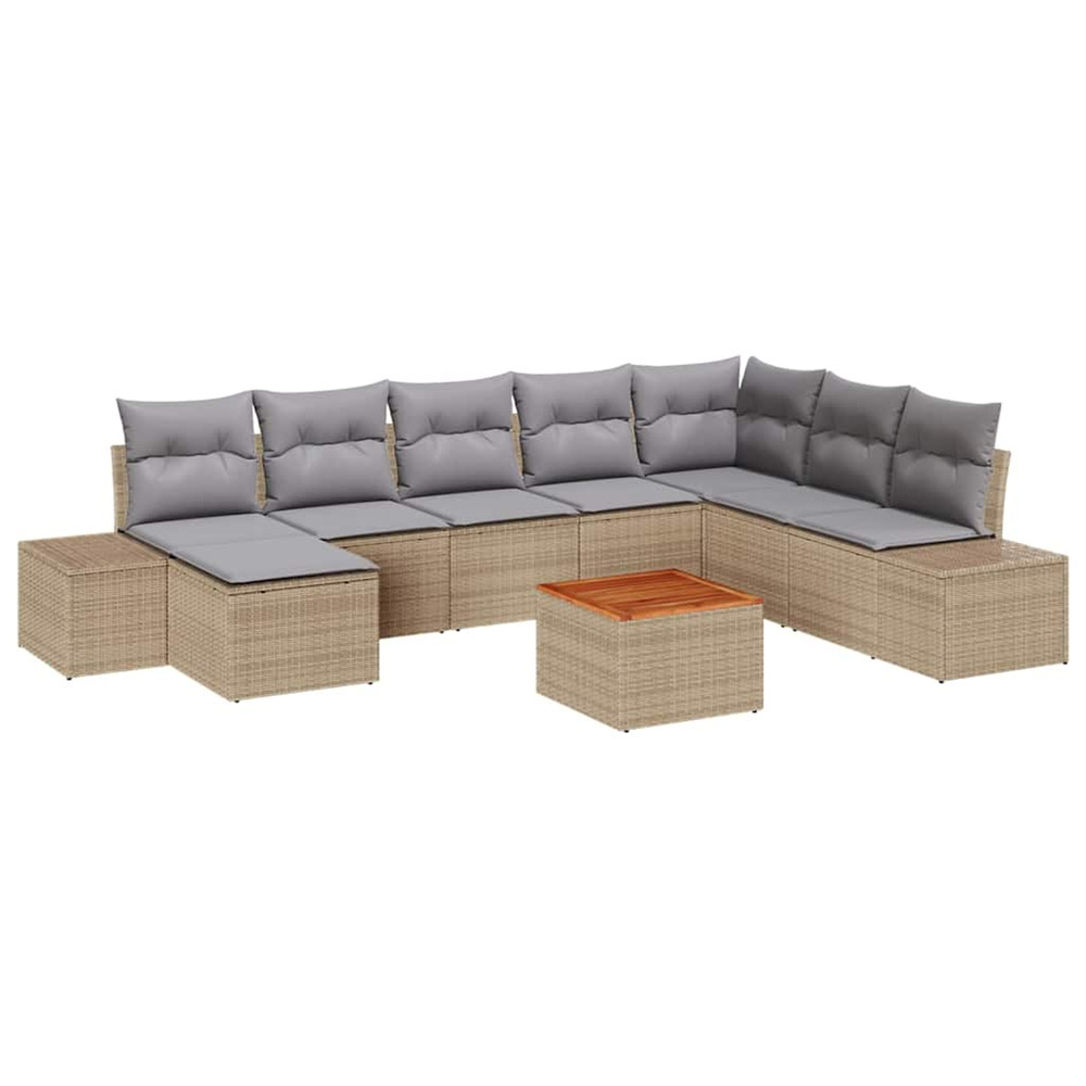 Ensemble de canapé de jardin avec coussin 9 pcs beige polyrotin