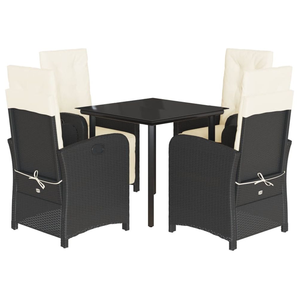 Ensemble à manger de jardin coussins 5pcs noir résine tressée