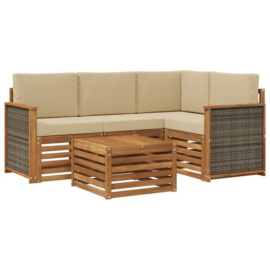 Ensemble de canapés d'extérieur 5 pc naturel et beige polyester