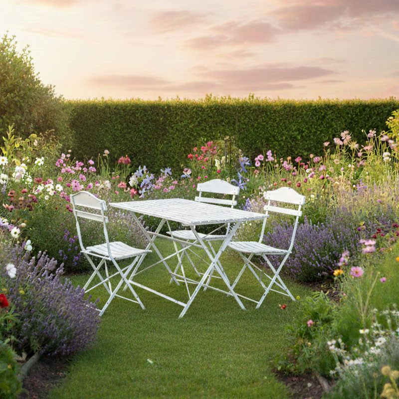 Ensemble table 4 chaises fer blanc 120x63x75cm