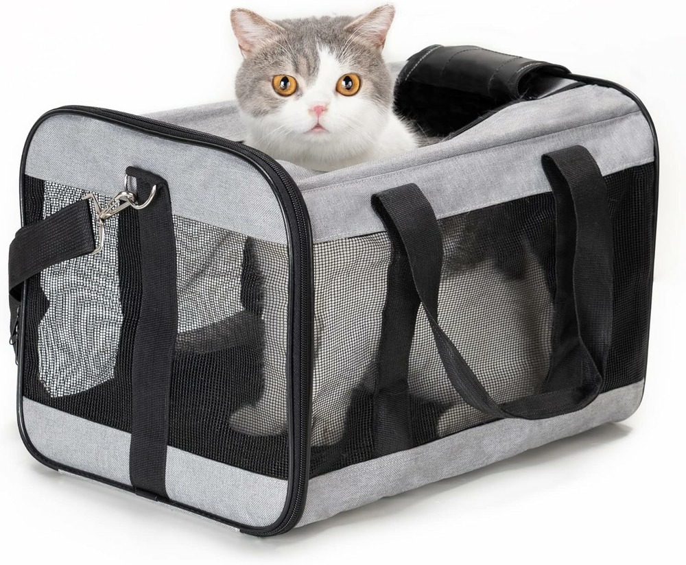 Sac de transport souple pliable pour chat ou petit chien gris