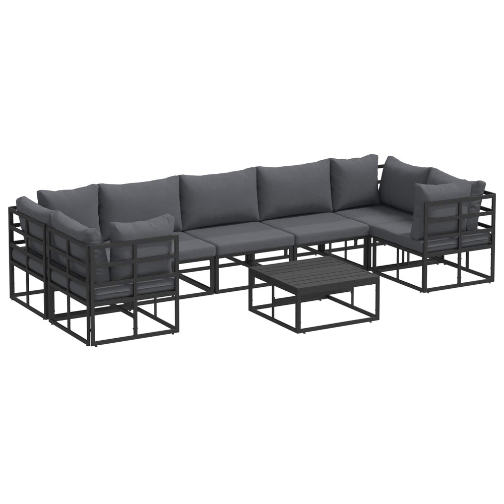Ensemble de canapé de jardin avec coussin 8 pcs noir aluminium
