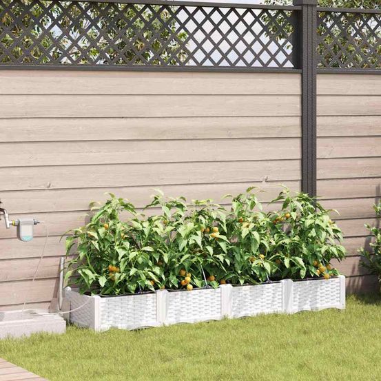 Jardinière rectangulaire acier avec irrigation pour jardin terrasse blanc 160x40x22 cm