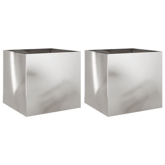 Jardinière bac lit surélevé plantes fleurs jardin terrasses lot de 2 argenté 42 x 40 x 39 cm acier inoxydable argent 02_00390