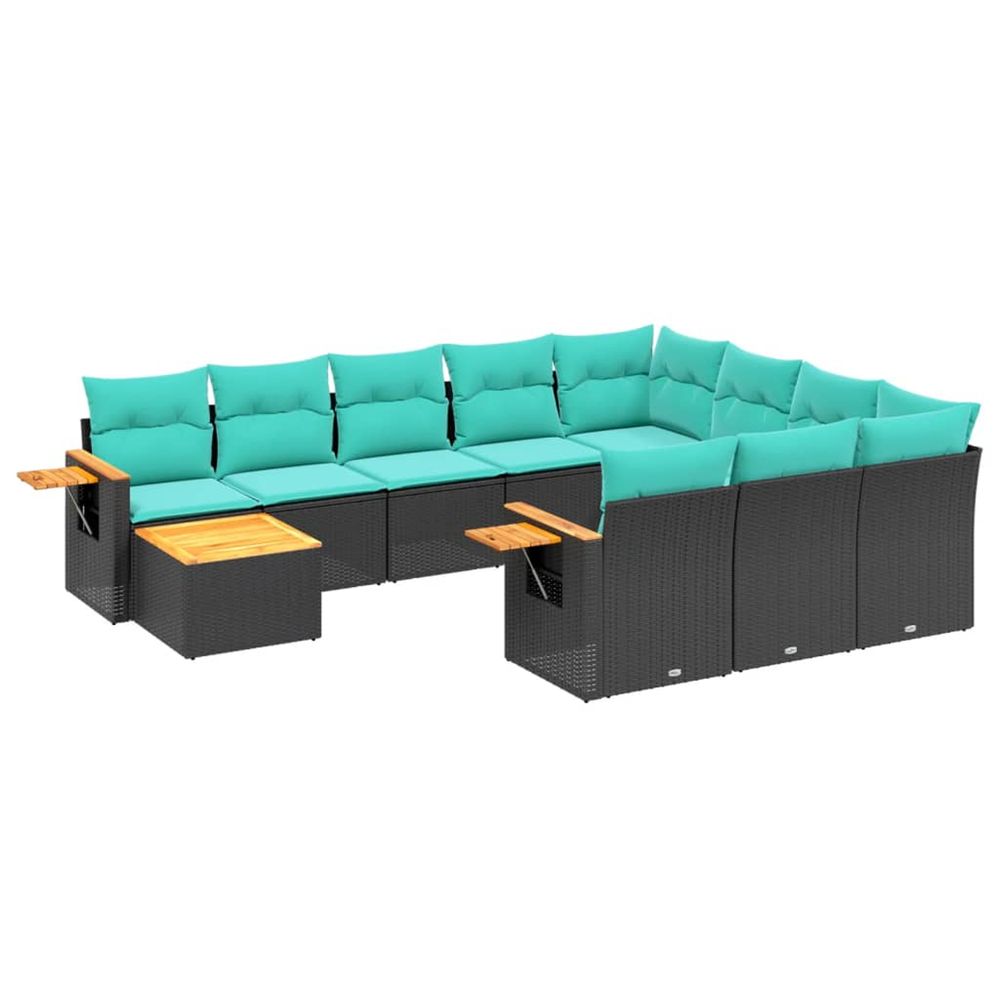 Salon de jardin 11 pcs avec coussins noir résine tressée