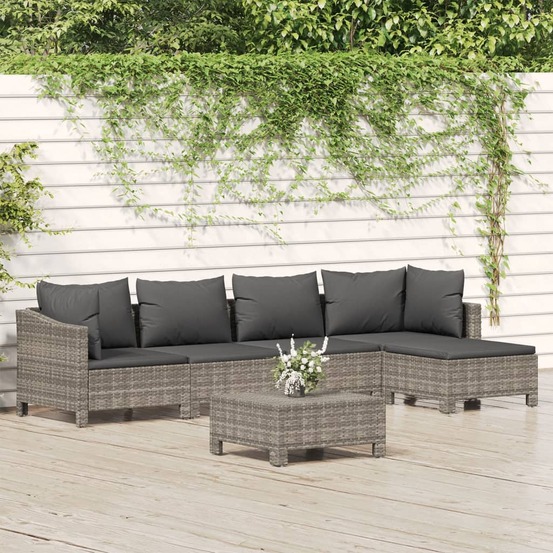 Salon de jardin 6 pcs avec coussins gris résine tressée