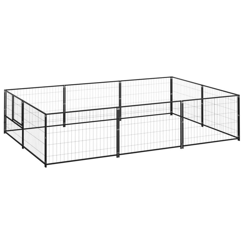 Chenil extérieur cage enclos parc animaux chien noir 6 m² acier