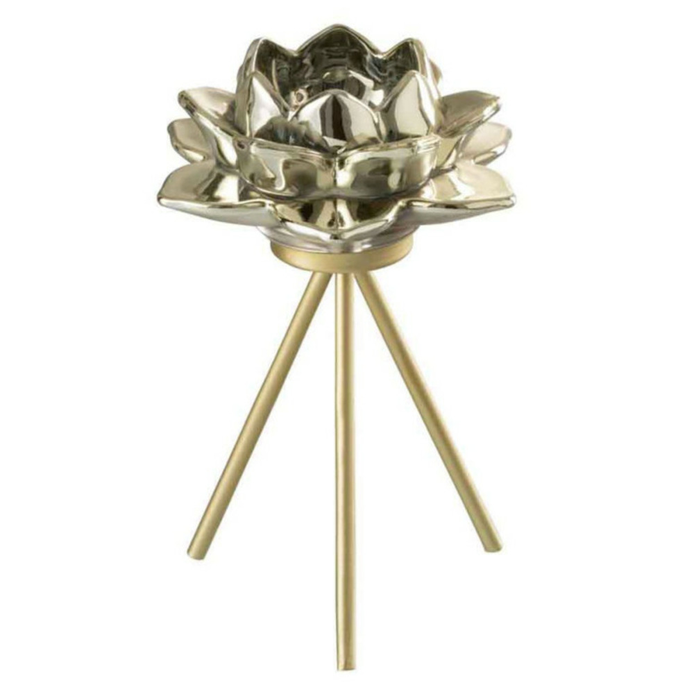 Photophore sur pied fleur verre 18cm or