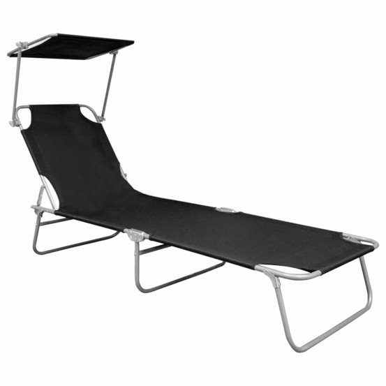 Chaise longue pliable avec auvent noir aluminium