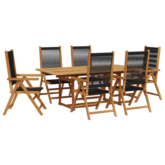 Ensemble à manger de jardin 7pcs noir polypropylène bois massif