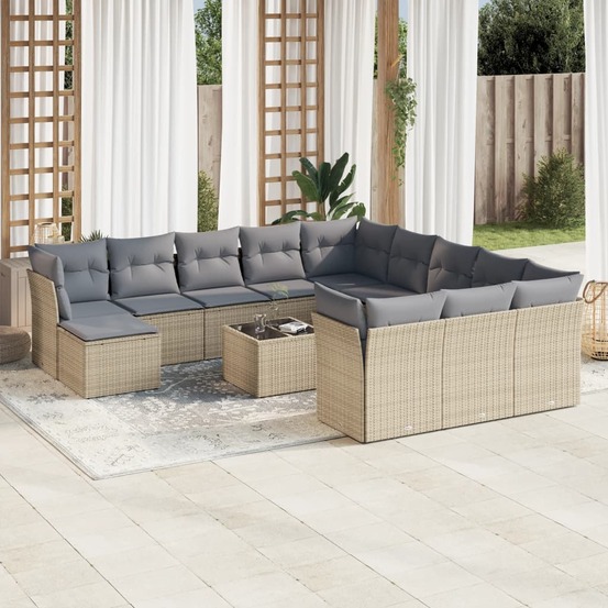 Salon de jardin avec coussins 13 pcs beige résine tressée